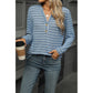 Anne Blue Striped V Quarter Button Long Sleeve Shirt