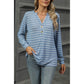 Anne Blue Striped V Quarter Button Long Sleeve Shirt