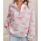 Pink Abstract Christmas Print Zip-Up Collar Long Sleeve Sweatshirt