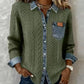 Antoinette Green Denim Trimmed Knit Button Up Top