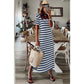 DESTASH Anya Blue Stripe Print V Neck Maxi Dress with Side Splits