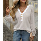 Libby Striped V Neck Waffle Knit Henley Long Sleeve Top