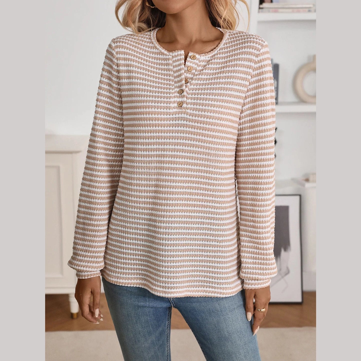 Erika Notch Neck Quarter Button Top - 5 Colors