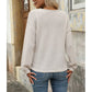 Libby Striped V Neck Waffle Knit Henley Long Sleeve Top