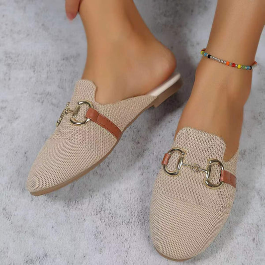 Buckle Decor Breathable Knit Mules - 3 Colors