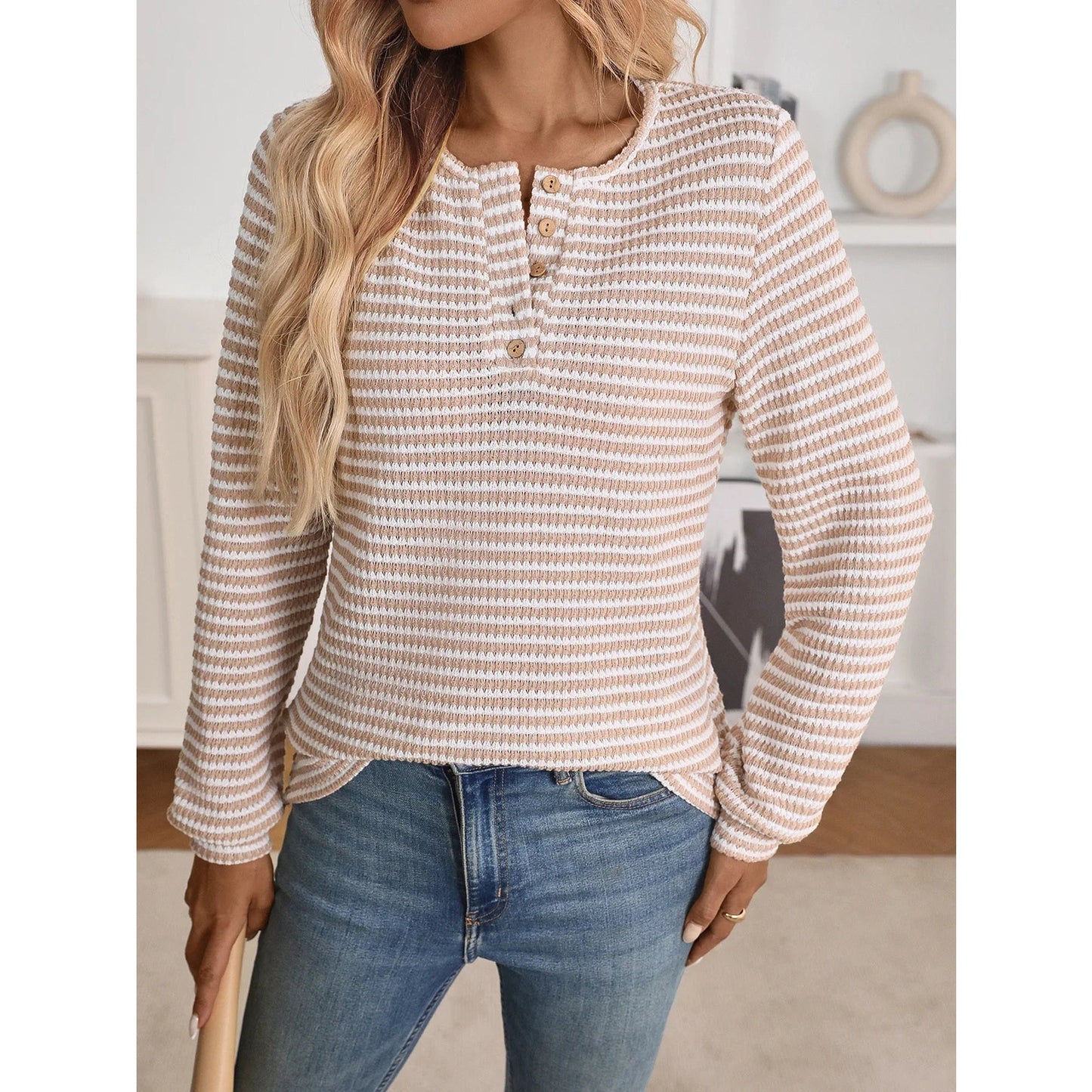 Erika Notch Neck Quarter Button Top - 5 Colors