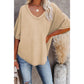 Sherry Apricot Exposed Seam Half Sleeve Knitted V Neck Textured Top