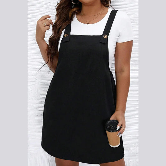 April Buttoned Strap PLUS SIZE Overall Dress