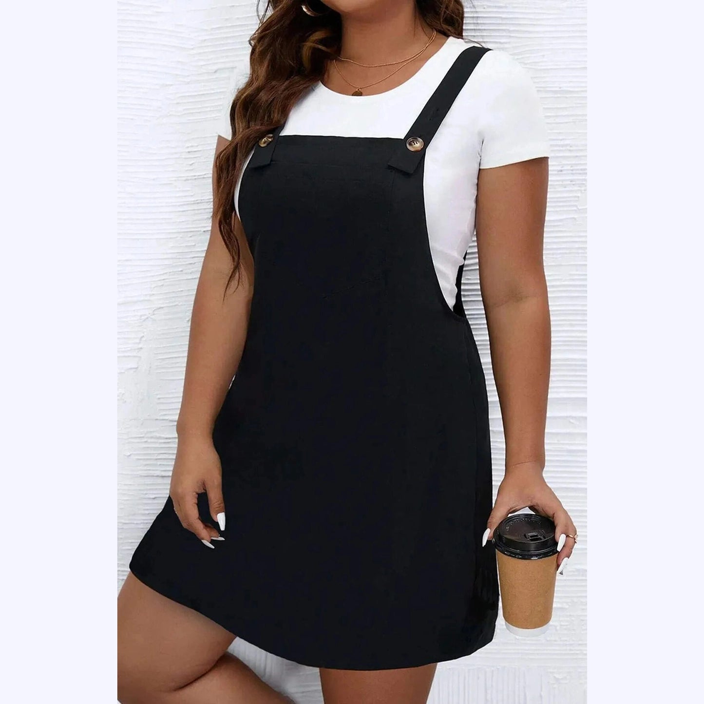 April Buttoned Strap PLUS SIZE Overall Dress