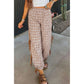 Ariel Chestnut Plaid Print Elastic Waist Bow Tie Contrast Detail Jogger Pants