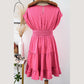 Arielle Strawberry Pink Ruched Sleeve V Neck Smock Waist Tiered Ruffled Dress