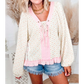 Arley Ann Floral Print Color Block Trim Lace-up V Neck Long Sleeve Blouse
