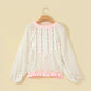 Arley Ann Floral Print Color Block Trim Lace-up V Neck Long Sleeve Blouse