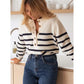 Arli Quarter Button Striped Sweater