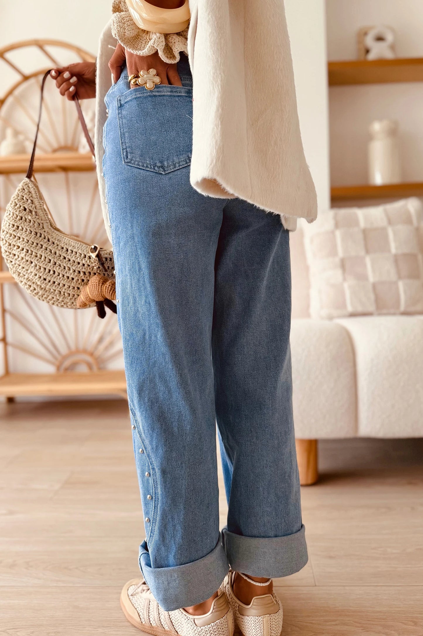 Ashbury Dusk Blue Side Seam Rivet Detail Ankle Length Casual Jeans