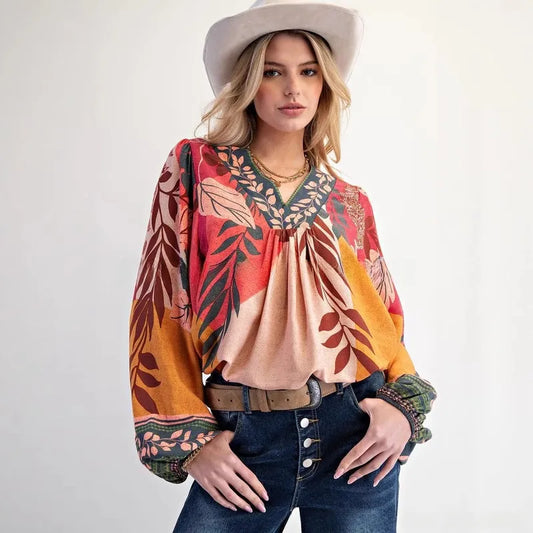 Ashi Floral Boho V Neck Blouse