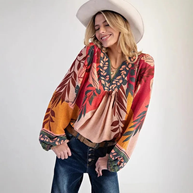 Ashi Floral Boho V Neck Blouse