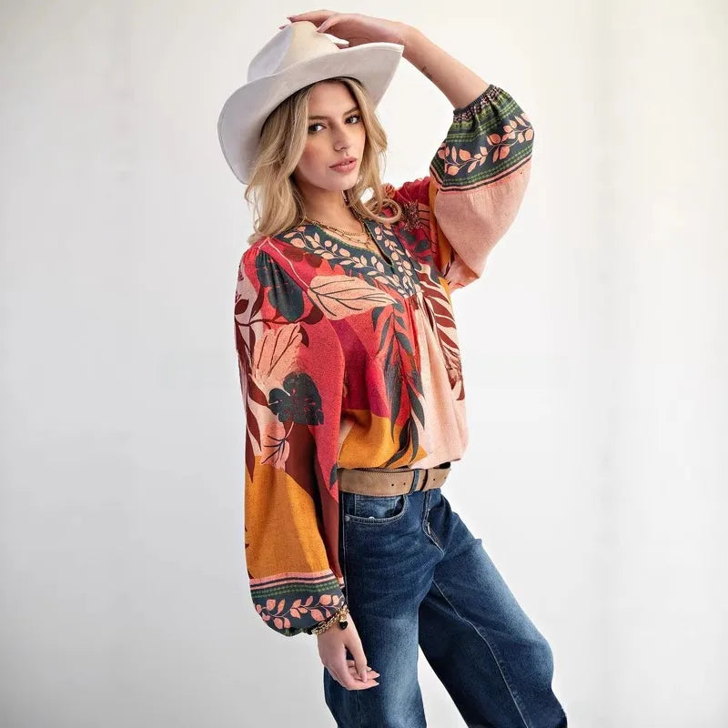 Ashi Floral Boho V Neck Blouse