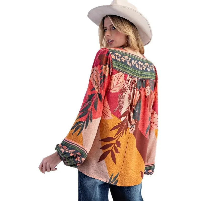 Ashi Floral Boho V Neck Blouse