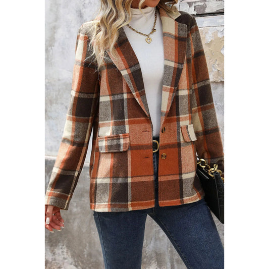 Ashlyn Retro Plaid Print Lapel Suit Jacket