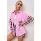 Ashtyn Pink Plaid Patchwork Chest Pockets Oversized Shirt Jacket