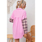 Ashtyn Pink Plaid Patchwork Chest Pockets Oversized Shirt Jacket