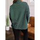 Aspyn Green Stripe High Neck Dropped Shoulder Long Sleeve Casual Top