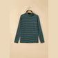 Aspyn Green Stripe High Neck Dropped Shoulder Long Sleeve Casual Top