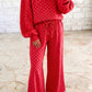 Aster Red Polka Dot Drawstring Wide Leg Long Sleeve Top Pant Set