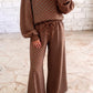 Aster Brown Polka Dot Drawstring Wide Leg Long Sleeve Top Pant Set