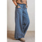 Ava Grace Blue Mineral Wash Drawstring Retro High Waist Wide Leg Western Pants