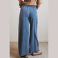 Ava Grace Blue Mineral Wash Drawstring Retro High Waist Wide Leg Western Pants