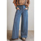 Ava Grace Blue Mineral Wash Drawstring Retro High Waist Wide Leg Western Pants