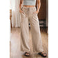 Ava Grace Khaki Mineral Wash Drawstring Retro High Waist Wide Leg Western Pants
