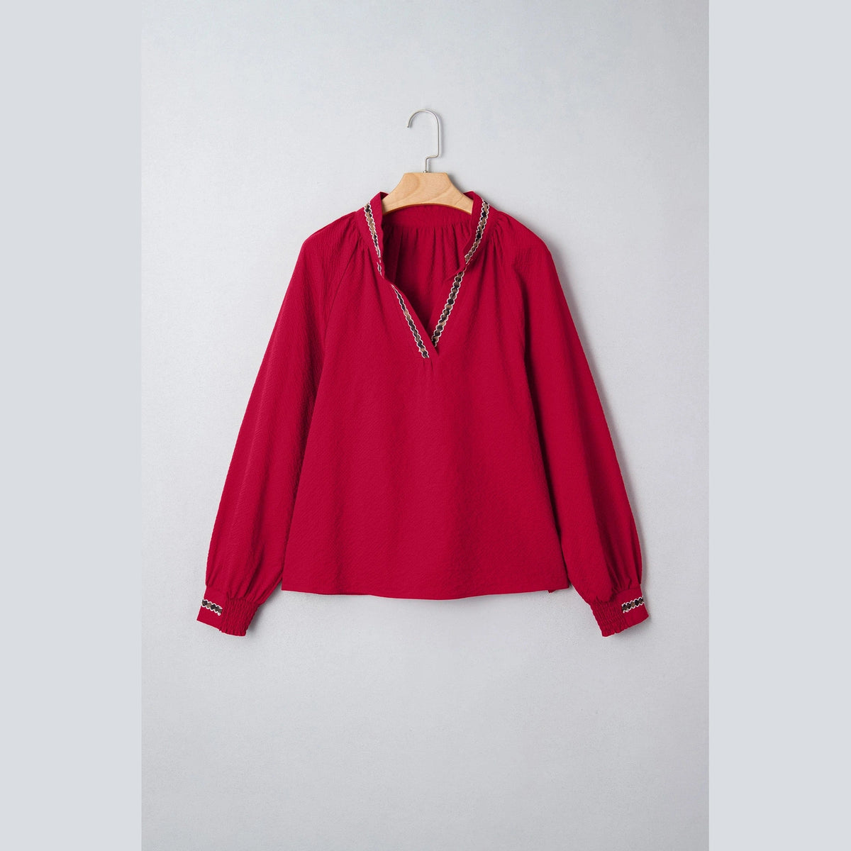 Avah Racing Red Leopard Jacquard Print V Neck Textured Blouse