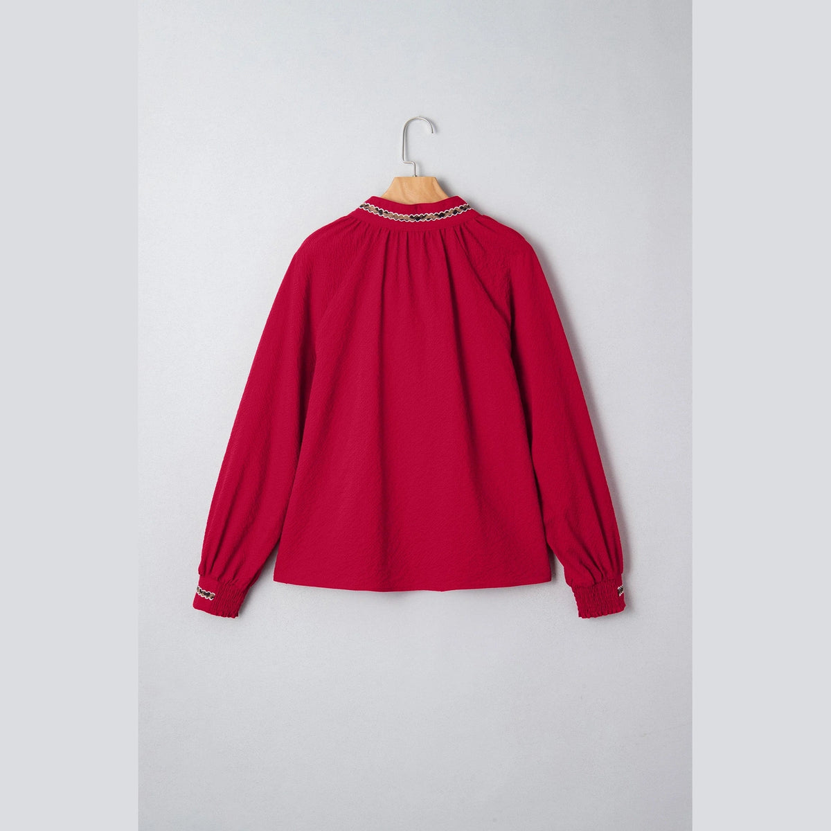 Avah Racing Red Leopard Jacquard Print V Neck Textured Blouse
