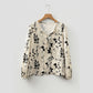 Avalynn Khaki Botanical Floral Print Split Neck Long Sleeve Blouse