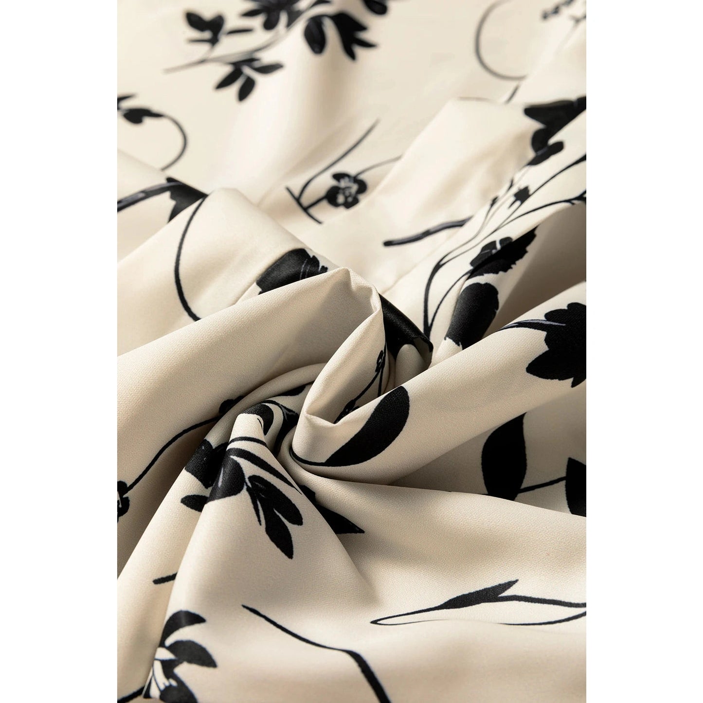 Avalynn Khaki Botanical Floral Print Split Neck Long Sleeve Blouse