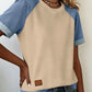 Ayda Parchment Denim Color Block Patchwork Round Neck Tee