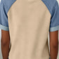 Ayda Parchment Denim Color Block Patchwork Round Neck Tee