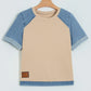 Ayda Parchment Denim Color Block Patchwork Round Neck Tee