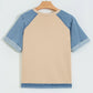Ayda Parchment Denim Color Block Patchwork Round Neck Tee