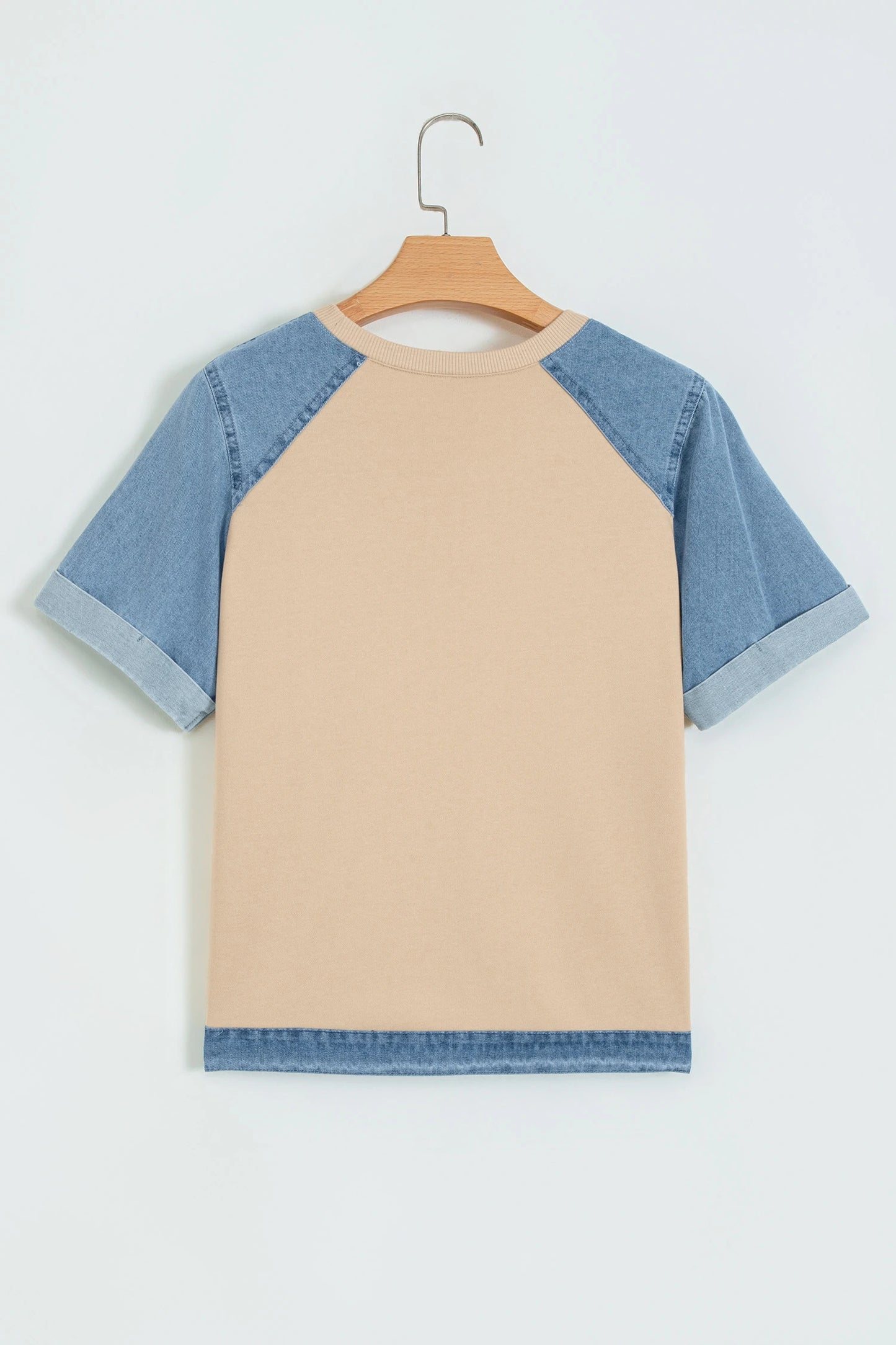 Ayda Parchment Denim Color Block Patchwork Round Neck Tee