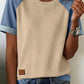 Ayda Parchment Denim Color Block Patchwork Round Neck Tee