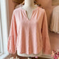 SALE!!!  Annabeth Light Pink Keyhole Notch V Neck Batwing Sleeve Blouse