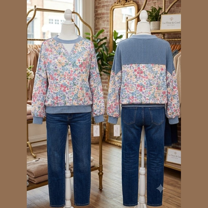 Kamryn Floral Print Round Neck Long Sleeve Top