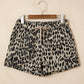 Babs Brown Retro Leopard Print Lace-up Elastic Waistband Mid Rise Denim Shorts