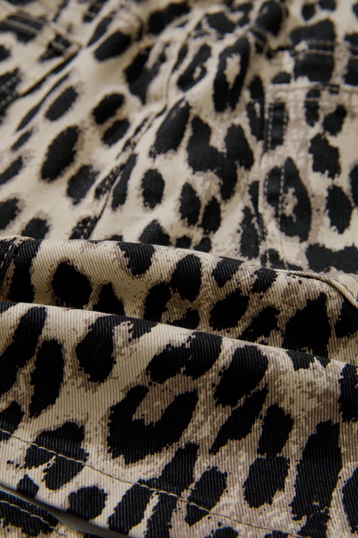Babs Brown Retro Leopard Print Lace-up Elastic Waistband Mid Rise Denim Shorts