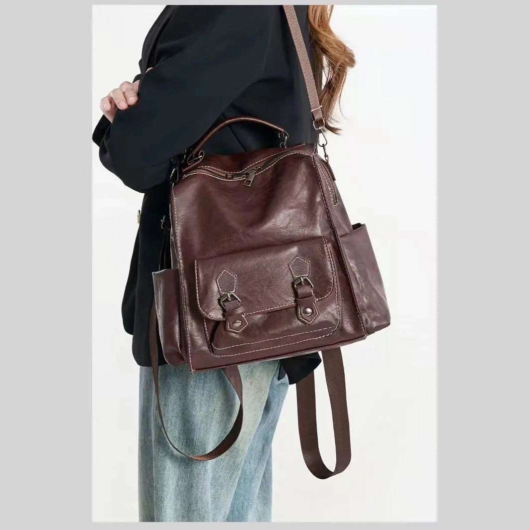 Angelica Dark Brown Urban Classic PU Leather Backpack