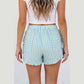 Bali Blue Stripe Elastic Waist Ruffle Trim Casual Shorts